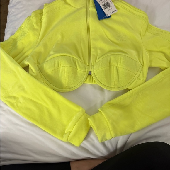 adidas Yellow Crop Top with Structured Cups and Full-Length Sleeves - Picture 1 of 5